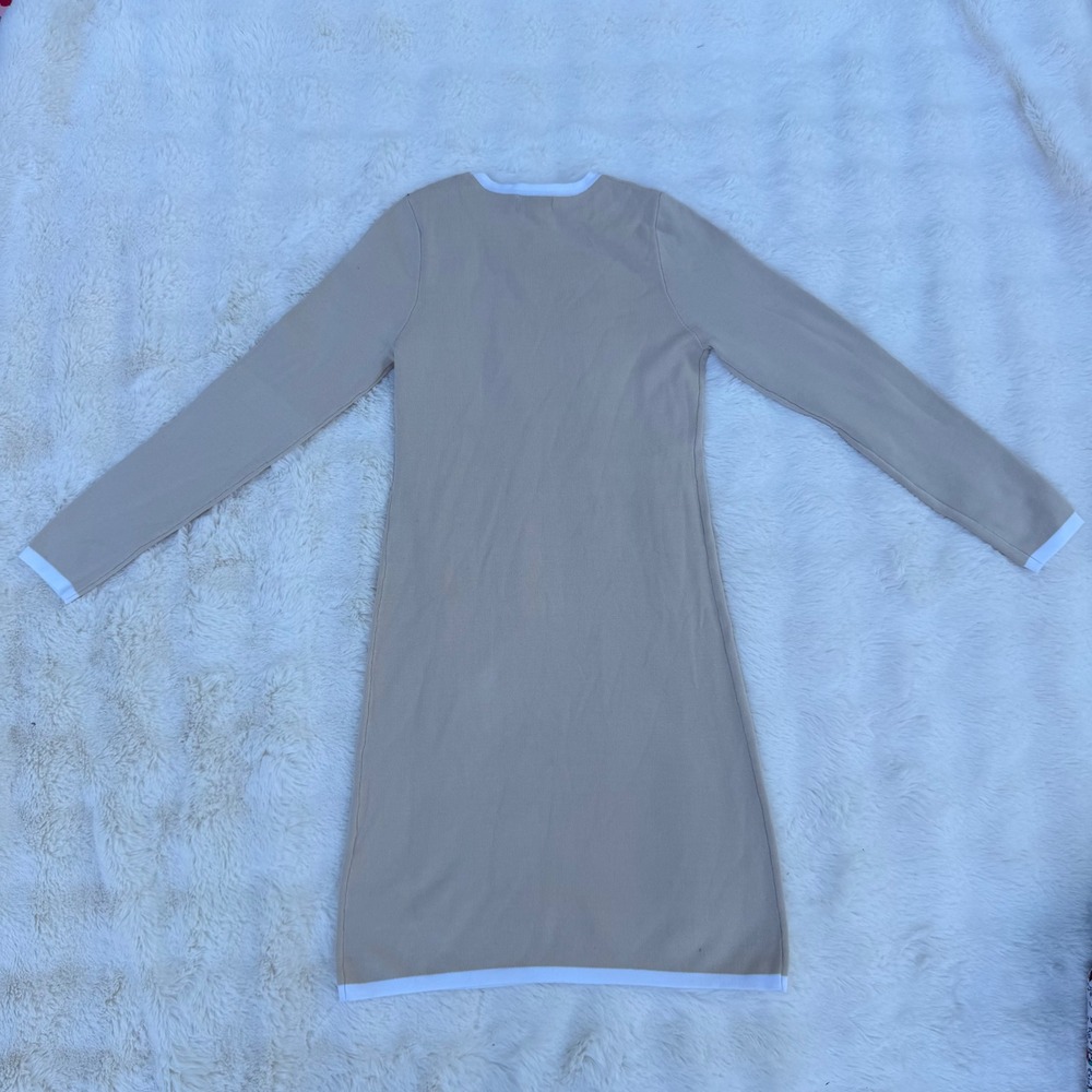 ZESICA Tan White Knit Button Front Midi Dress Rhinestone Buttons Preppy Small - Picture 5 of 8